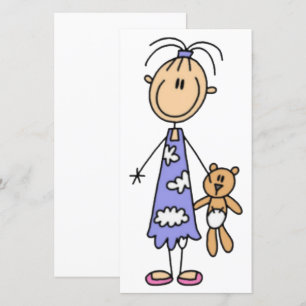 Flickor med Stick figur-flickkort i Nalle