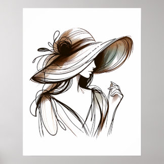 Flickor med stor hatt - Minimalistisk konst Poster