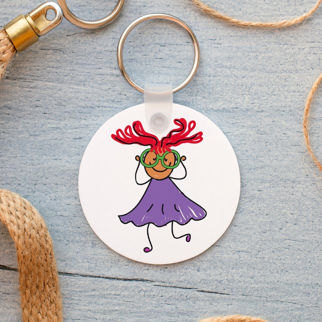 Flickor med stora glasögon och hårklangård nyckelring (Skapare uppladdad)