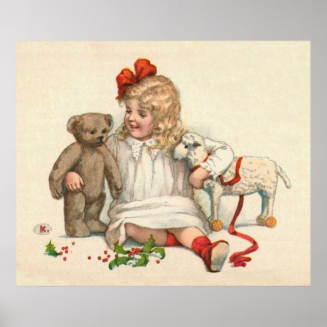 Flickor med Teddy och Lamb Poster (Framsidan)