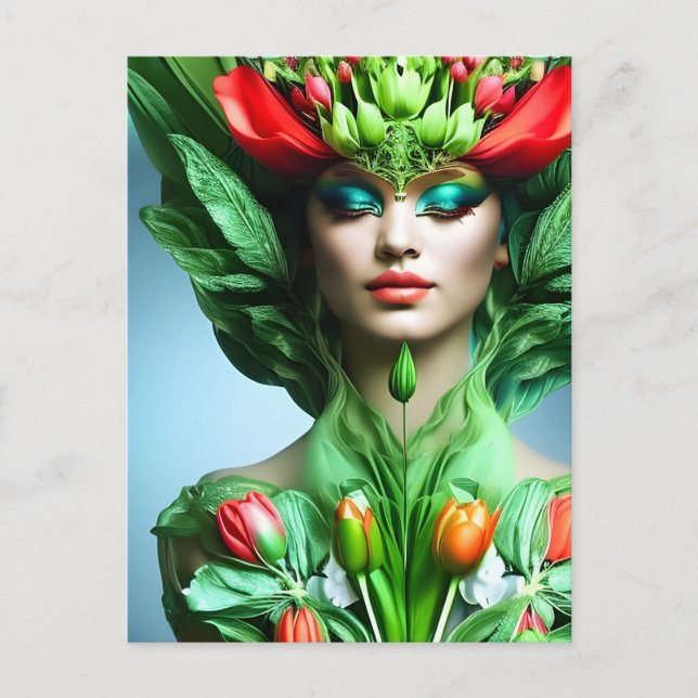 Flickor med tulpaner, vykort för postkorsning (Framsida)