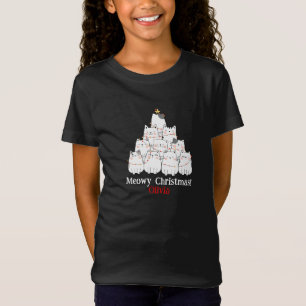 Flickor Meowy jul Cat Träd Shirt - Anpassat namn T