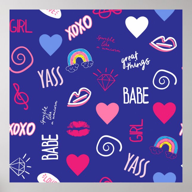 Flickor mode sömlös mönster med slagord. Hand d Poster (Framsidan)