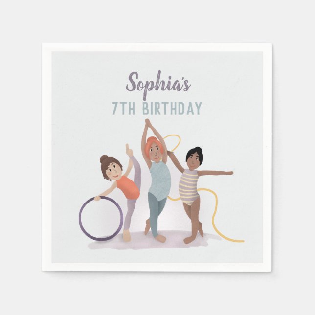 Flickor Modern lila gymnastik barnkalas Pappersservett (Framsidan)