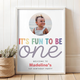 Flickor Modern Regnbåge 1-års Födelsedags Foto Väl Poster