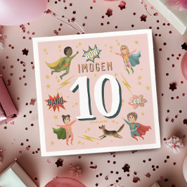 Flickor Modern Tecknad Rosa Superhjälte Barns föde Pappersservett