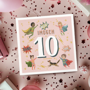 Flickor Modern Tecknad Rosa Superhjälte Barns föde Pappersservett