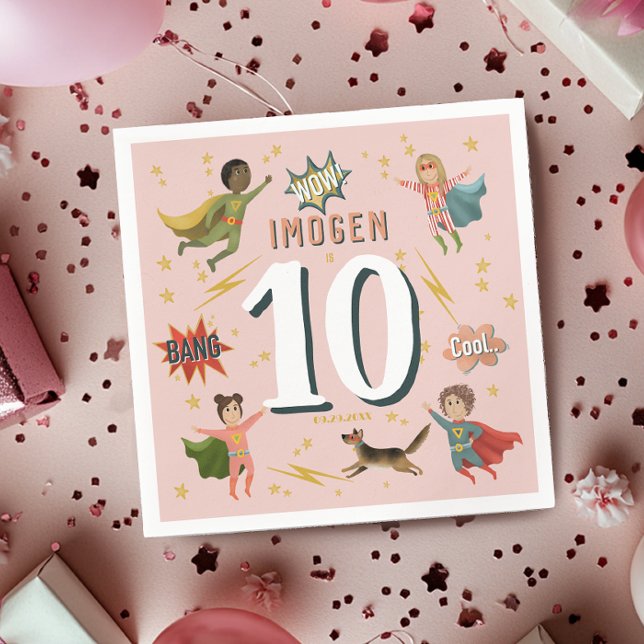 Flickor Modern Tecknad Rosa Superhjälte Barns föde Pappersservett (Skapare uppladdad)