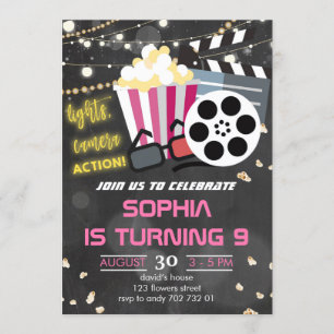 Flickor Movie Night Party Backyard Movies födelsed Inbjudningar