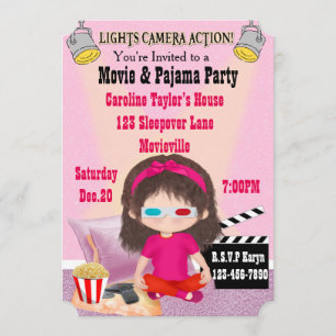 Flickor Movie och Pajama Party Inbjudningskort