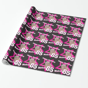 Flickor namn 85-årsdag, rosa svart radbyte presentpapper