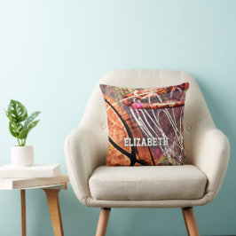 Flickor namn Basketball och Ring rosa lila orange Kudde