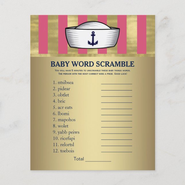 Flickor Nautilus Ankar Hatt Baby Shower Spel (Framsida)