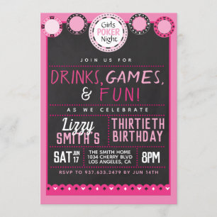 Flickor Night Poker Birthday Inbjudningar