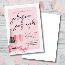 Flickor Night Rosa Champagne Galentine's Day Inbjudningar