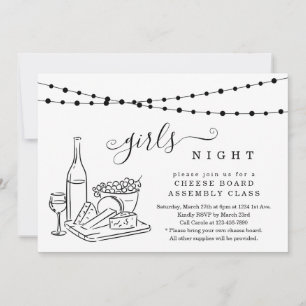 Flickor Night Vin Tasting and Cheese Board Party I Inbjudningar