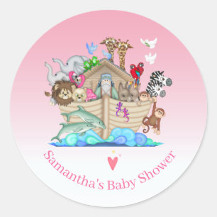 Flickor Noahs Ark Baby Shower Birthday Runt Klistermärke