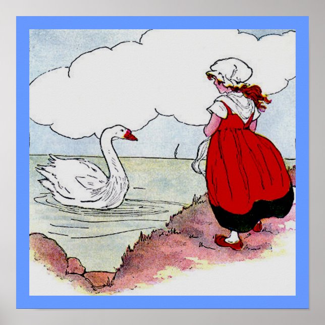 Flickor och Anka på Pond Print Poster (Framsidan)
