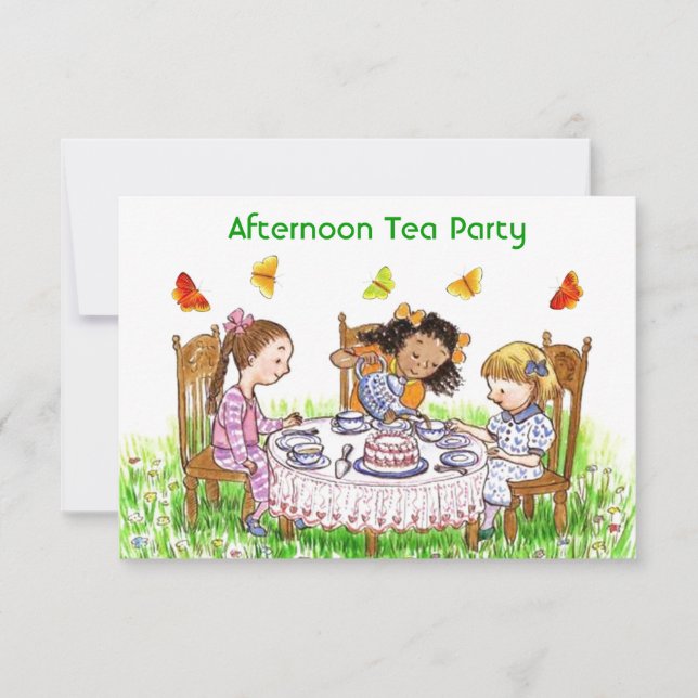 Flickor och fjärilar Tea Party Garden-inbjudan Inbjudningar (Framsida)