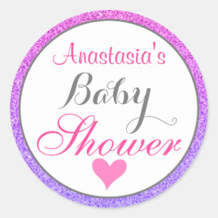 Flickor och Glam Ombre Lila Rosa Glitter Baby Show Runt Klistermärke