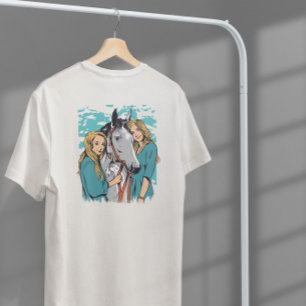 Flickor och häst Porträtt T Shirt