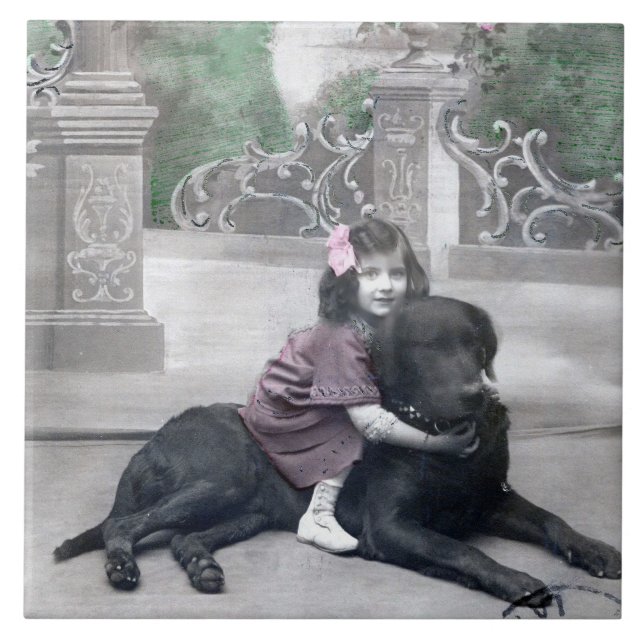 Flickor och hennes Hund Kakelplatta (Framsidan)