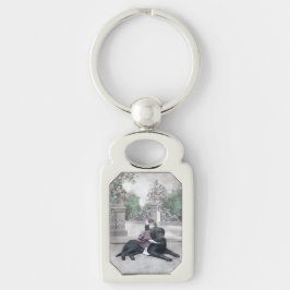 Flickor och hennes Hund Rektangulärt Silverfärgad Nyckelring