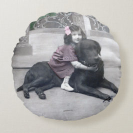 Flickor och hennes Hund Rund Kudde