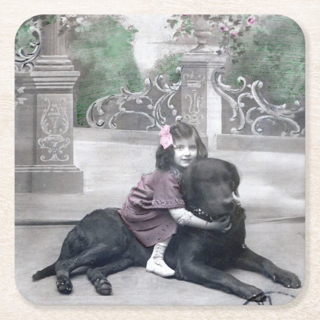 Flickor och hennes Hund Underlägg Papper Kvadrat (Framsidan)