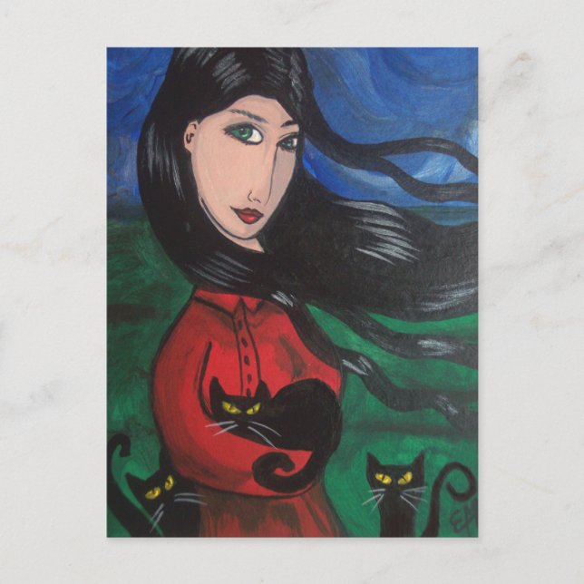 Flickor och hennes Svarta katter Vykort (Framsida)