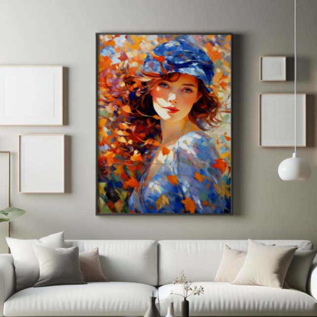 Flickor och Höst löv Impressionism Fototryck (Skapare uppladdad)