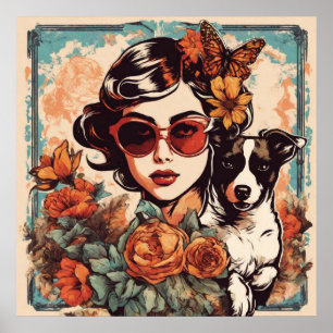 Flickor och hund poster