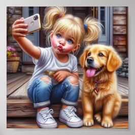 Flickor och Hund Selfie Wall Poster