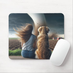 Flickor och Hund som tittar på en Twister Musmatta