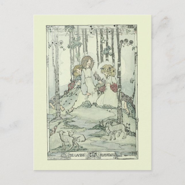 Flickor och lamm av Jessie Marion Kung Vykort (Framsida)