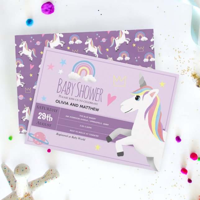 Flickor och Lila Unicorn Par Baby Shower Inbjudningar (Skapare uppladdad)