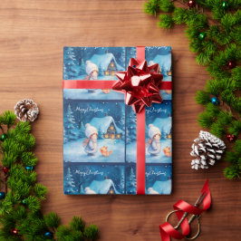 Flickor och liten räv vid jul presentpapper