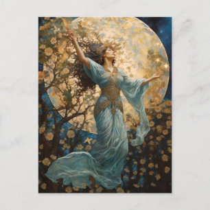 Flickor och Måne Fantasy Art-vykort Vykort