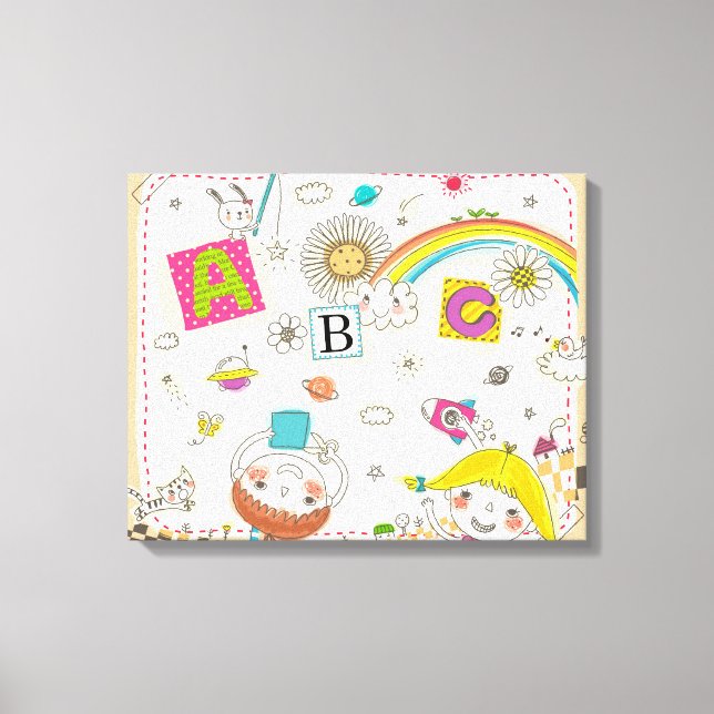 Flickor och pojke som leker med svarta tavlor canvastryck (Framsida)