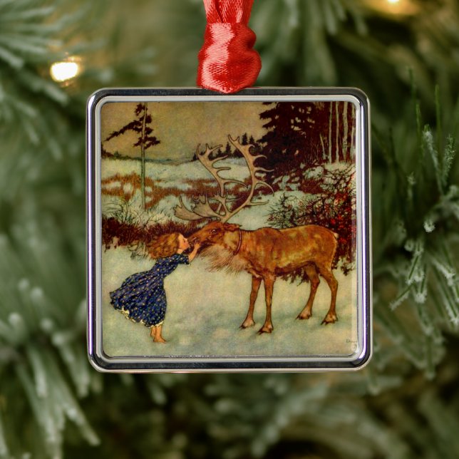 Flickor och renar jul 🎄 keramiska prydnadsföremål julgransprydnad metall (Träd)