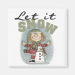 Flickor och Snögubbe Låt det snöa T-shirts Magnet