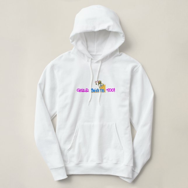 Flickor också! - Skateboarding Hoodie Tee Shirt (Design framsida)