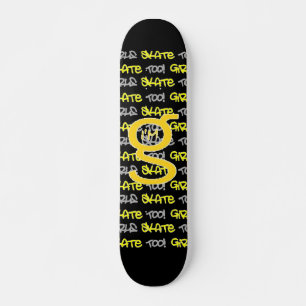 Flickor också! - Svart Skateboard - (guld & grått) Bräda 20 Cm