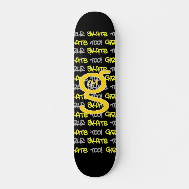 Flickor också! - Svart Skateboard - (guld & grått) Bräda 20 Cm (Framsida)