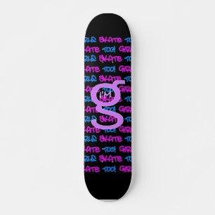 Flickor också! - Svart Skateboard - (rosa och blåt Bräda 20,5 Cm