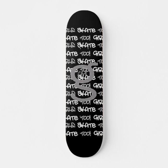 Flickor också - Svart Skateboard - (vit och grått) Bräda 21,5 Cm (Framsida)