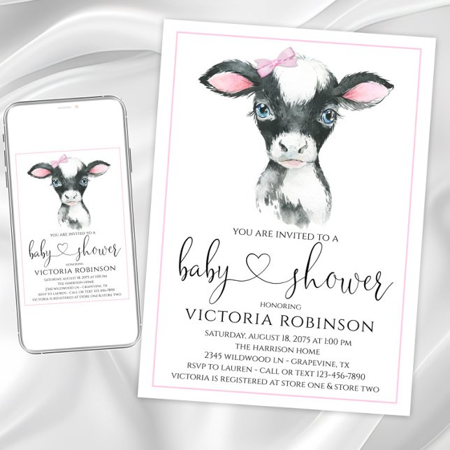 Flickor - odlarinbjudningar för babybabykläder inbjudningar (Adorable cow baby shower invitation. Instant download and printed invitations available.)
