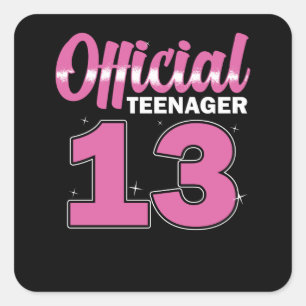 Flickor Officiell Teenager 13 födelsedag Fyrkantigt Klistermärke