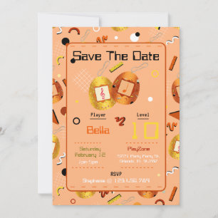 Flickor Orange Gaming Tamagotchi Birthday-inbjudan Inbjudningar