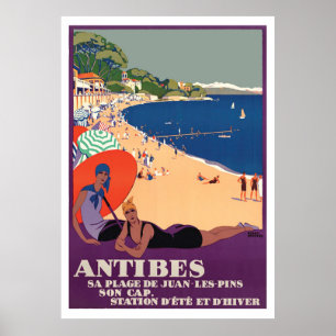 Flickor på Antibes-stranden, Frankrike, Franska Ri Poster